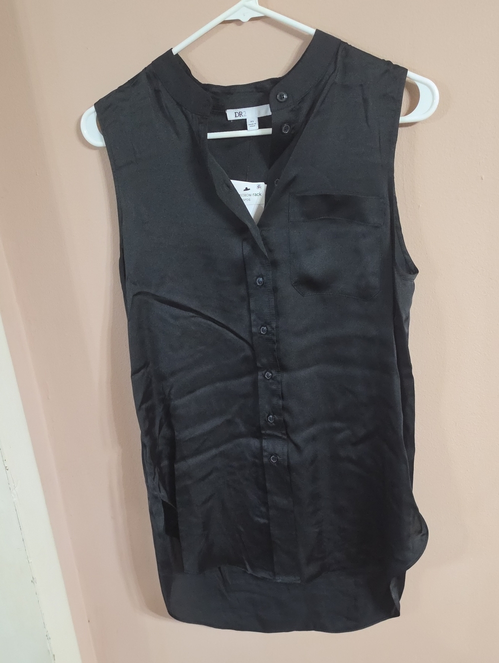 DR2 Black Satin Sleeveless Button-Front Camisole